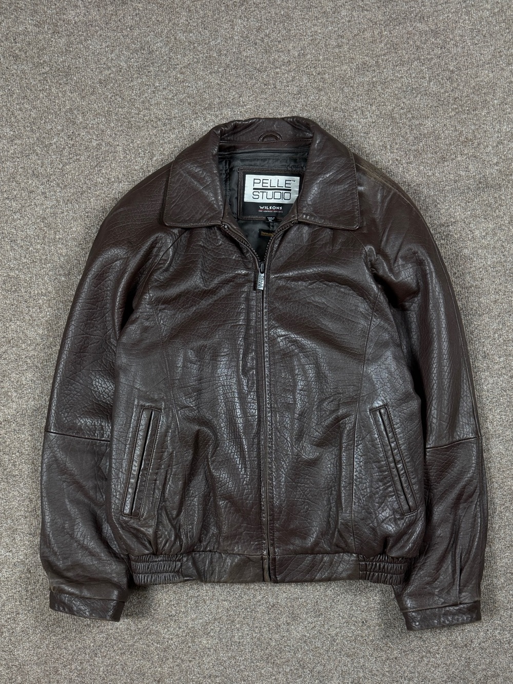 Vintage Wilsons Pelle Studio Brown Genuine Leather Bomber Jacket Men’s XL Patina